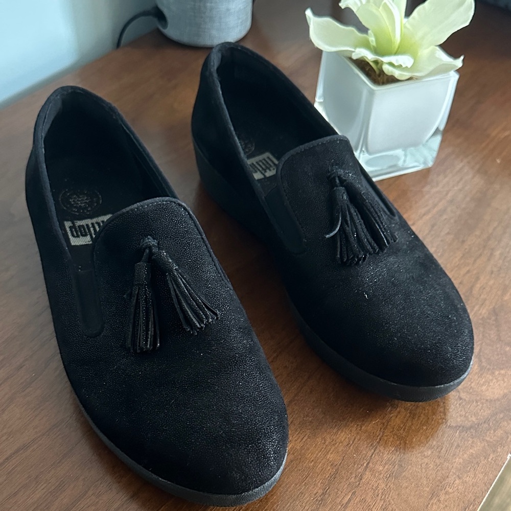Black Suede Loafers with Tassels size 9